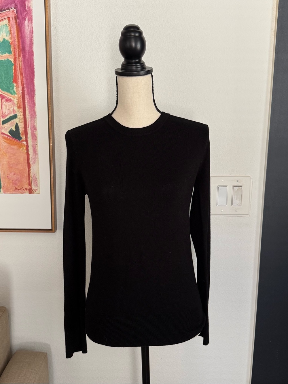 Zara Black Long Sleeve Top Size Small Button Cuff Minimalist Knit Sweater